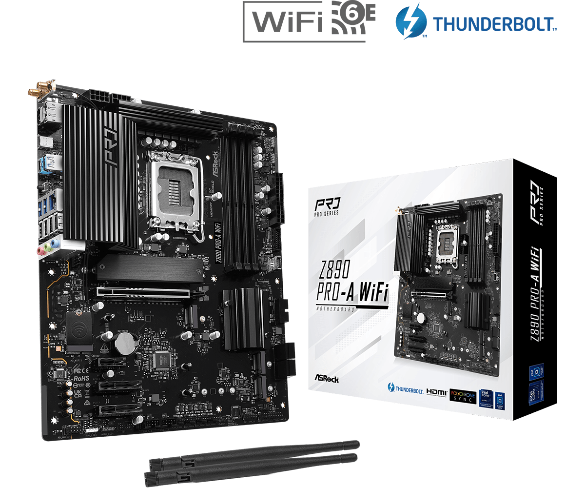 ASRock Z890 Pro-A WiFi, Intel Z890 Mainboard, Sockel LGA 1851, Intel Z890, ATX, DDR5-90-MXBP60-A0UAYZ